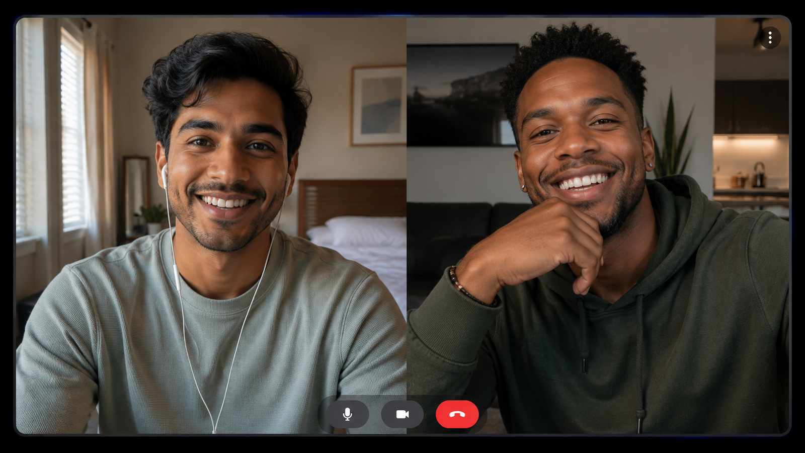 Two people on genuine video call showing real connection